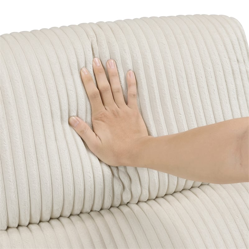 Maklaine Contemporary Corduroy Swivel Glider Reclining Chair in Beige