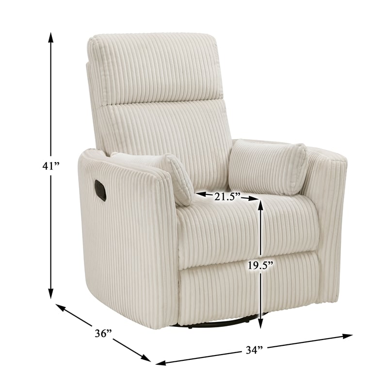 Maklaine Contemporary Corduroy Swivel Glider Reclining Chair in Beige