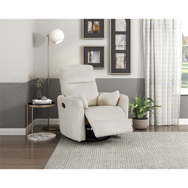 Maklaine Contemporary Corduroy Swivel Glider Reclining Chair in Beige