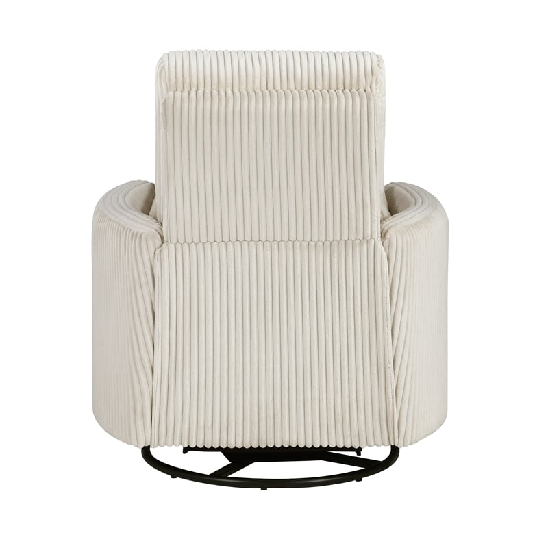 Maklaine Contemporary Corduroy Swivel Glider Reclining Chair in Beige