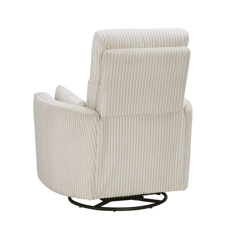 Maklaine Contemporary Corduroy Swivel Glider Reclining Chair in Beige
