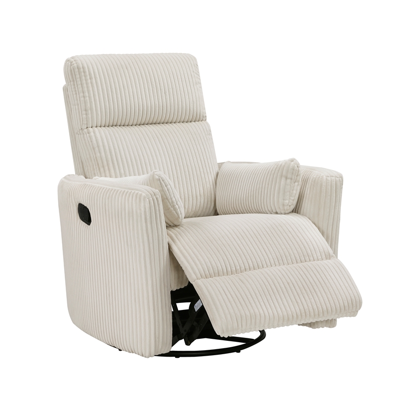 Maklaine Contemporary Corduroy Swivel Glider Reclining Chair in Beige