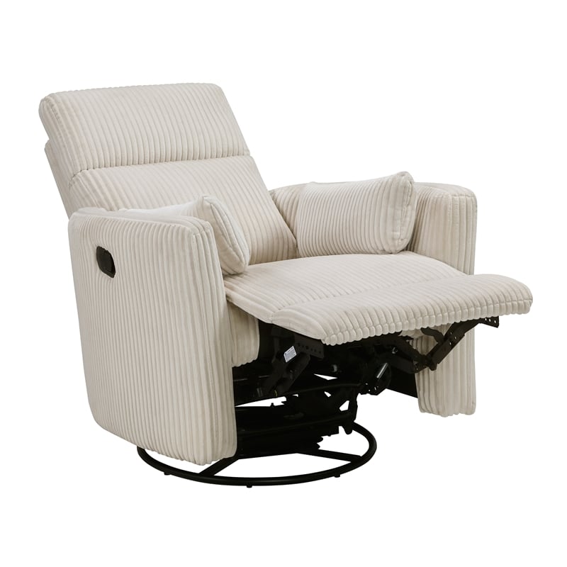 Maklaine Contemporary Corduroy Swivel Glider Reclining Chair in Beige