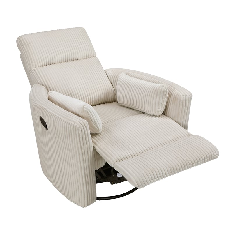Maklaine Contemporary Corduroy Swivel Glider Reclining Chair in Beige