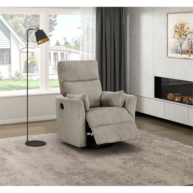 Maklaine Contemporary Corduroy Swivel Glider Reclining Chair in Taupe