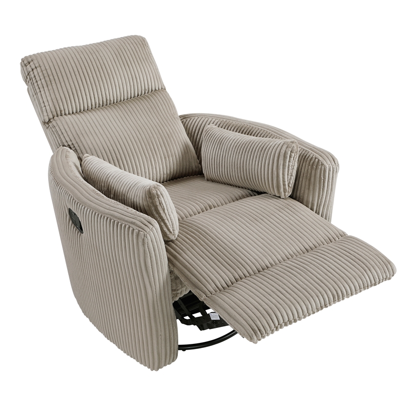 Maklaine Contemporary Corduroy Swivel Glider Reclining Chair in Taupe