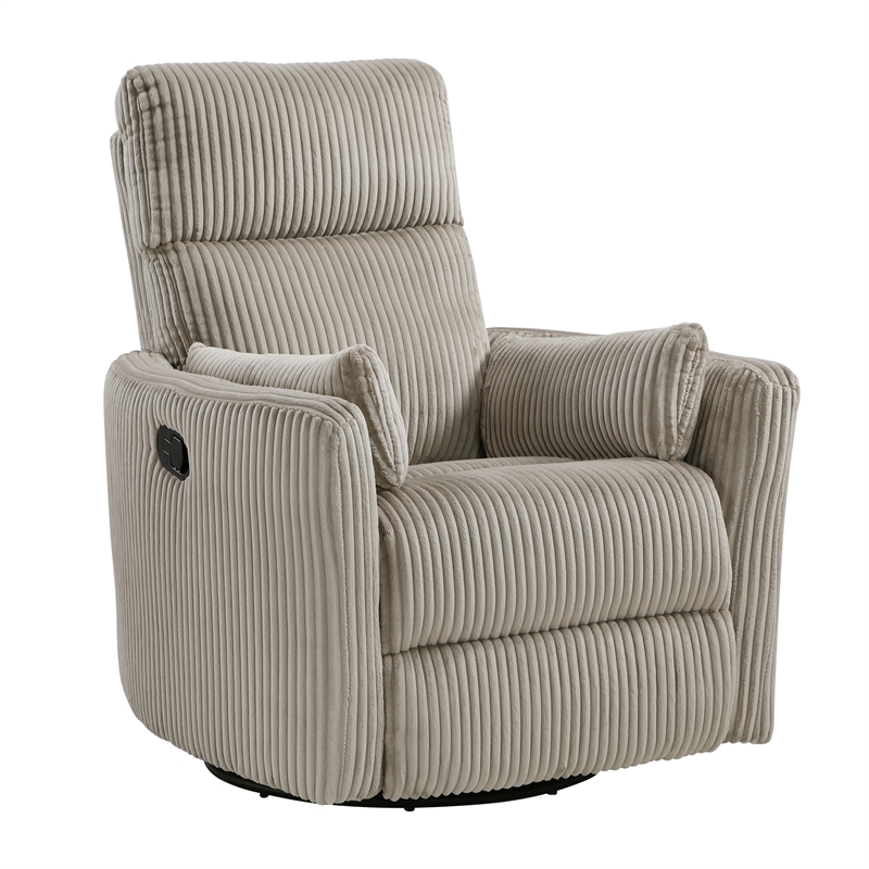 Maklaine Contemporary Corduroy Swivel Glider Reclining Chair in Taupe