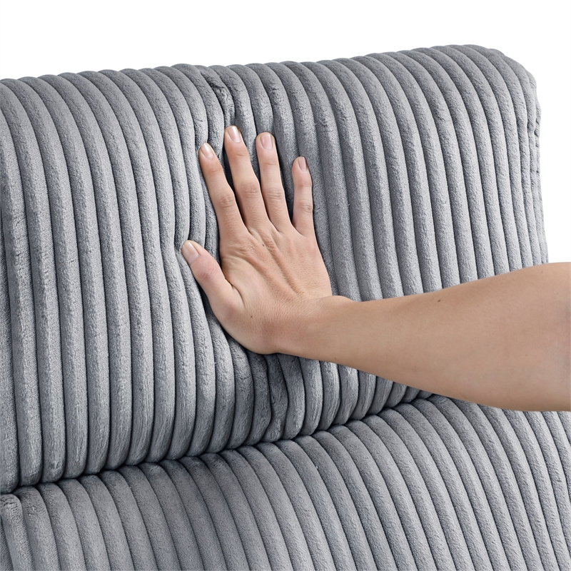 Maklaine Contemporary Corduroy Swivel Glider Reclining Chair in Gray