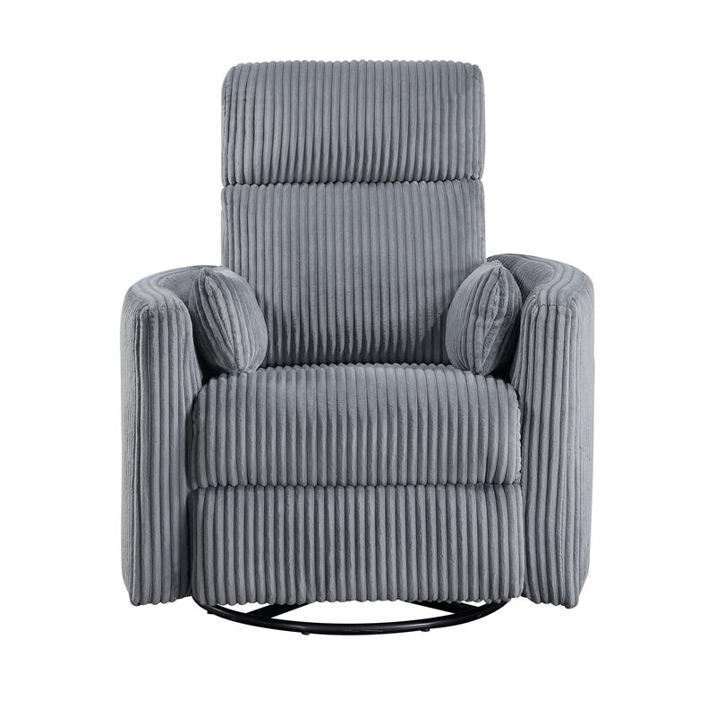 Maklaine Contemporary Corduroy Swivel Glider Reclining Chair in Gray