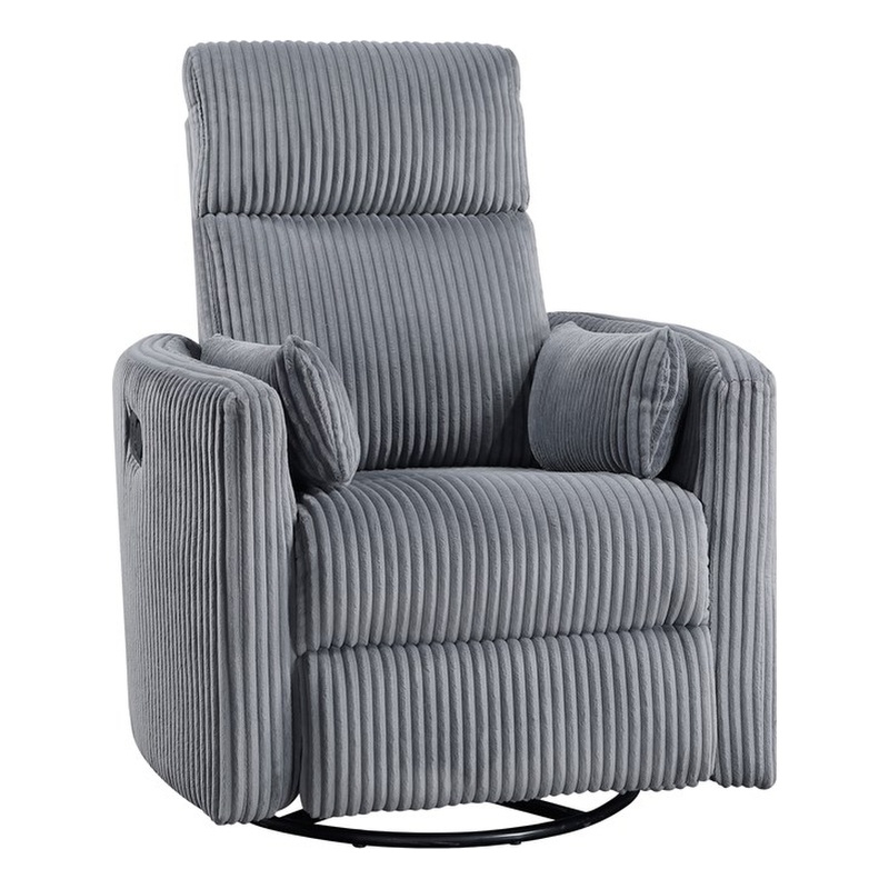 Maklaine Contemporary Corduroy Swivel Glider Reclining Chair in Gray
