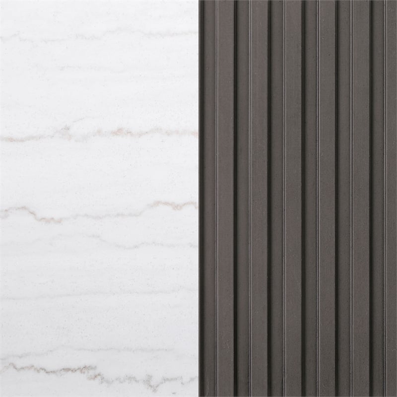 Maklaine Round Marble Top Coffee Table in White and Charcoal