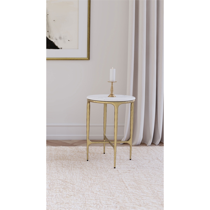 Maklaine Marble White Side Table Round Durable Assembled