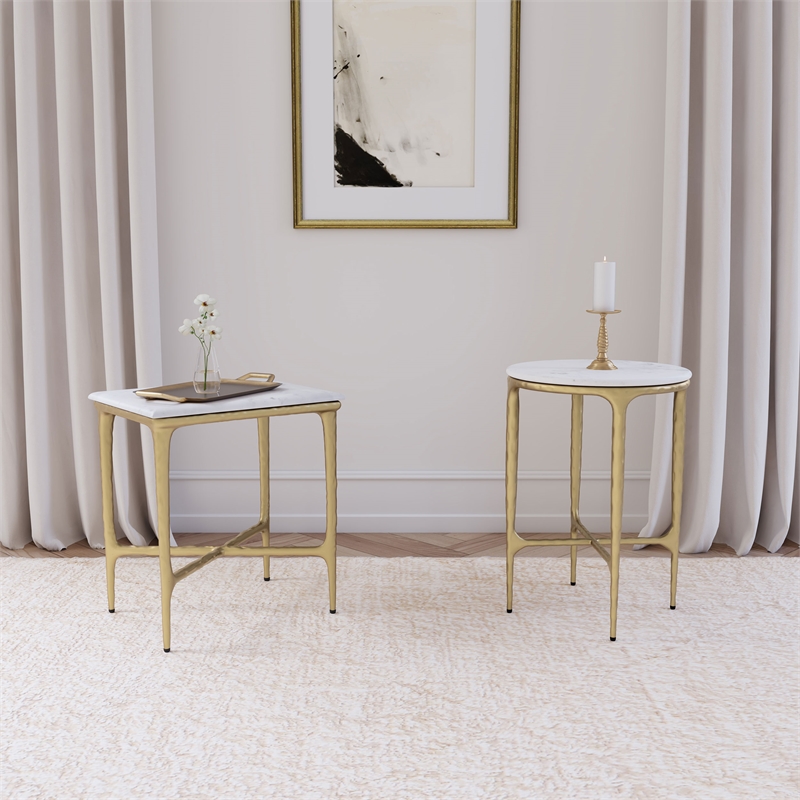 Maklaine Marble White Side Table Round Durable Assembled