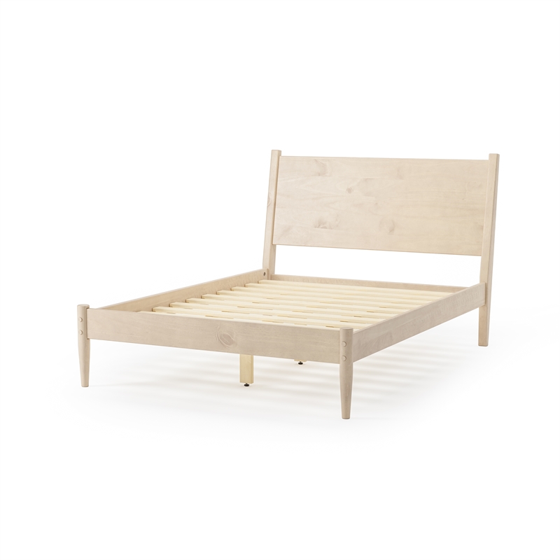 Maklaine Mid-Century Wood Panel Bed Full Size in Light Oak Finish