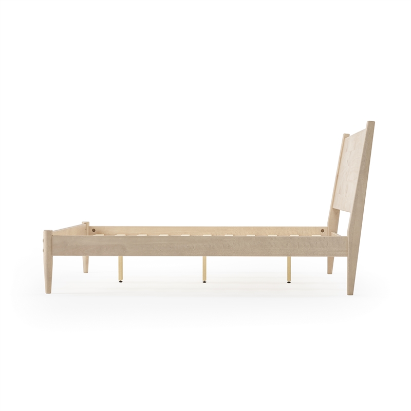 Maklaine Mid-Century Wood Panel Bed Full Size in Light Oak Finish