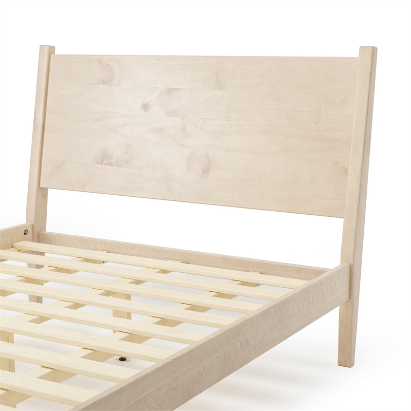 Maklaine Mid-Century Wood Panel Bed Full Size in Light Oak Finish