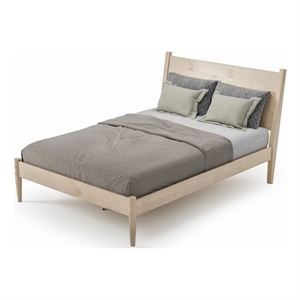 Maklaine Mid-Century Wood Panel Bed Full Size in Light Oak Finish