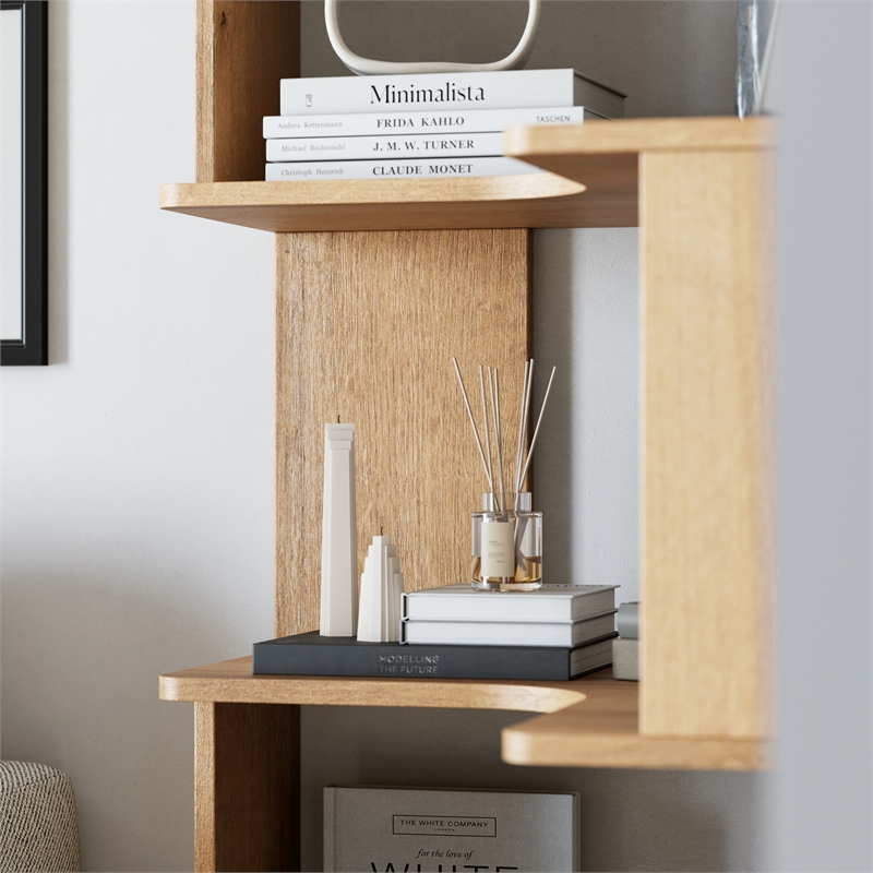 Maklaine 6-Tier Natural Oak Modern Mid-Century Corner Bookcase