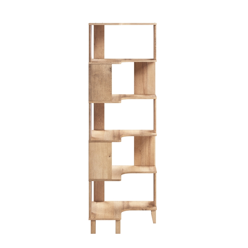 Maklaine 6-Tier Natural Oak Modern Mid-Century Corner Bookcase