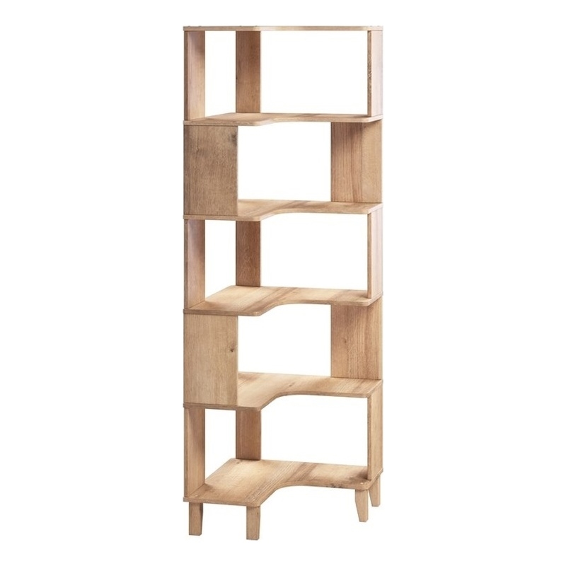 Maklaine 6-Tier Natural Oak Modern Mid-Century Corner Bookcase