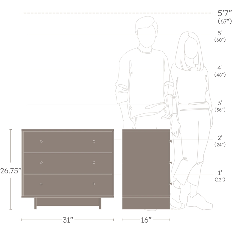 Maklaine 3-Drawer Nightstand in Natural Oak Extra-Wide Bedside Table