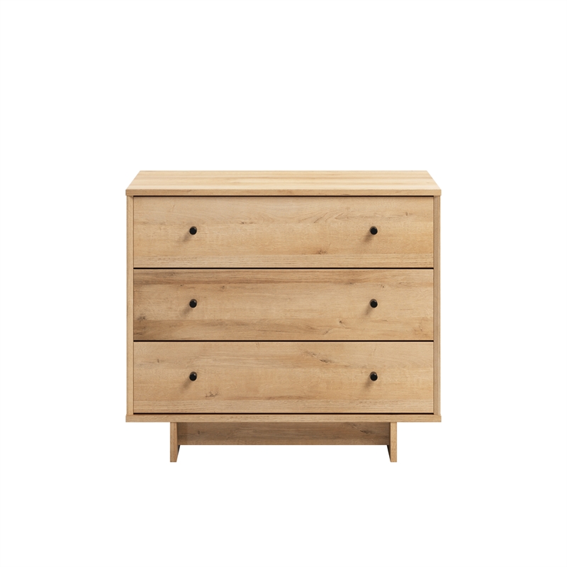Maklaine 3-Drawer Nightstand in Natural Oak Extra-Wide Bedside Table