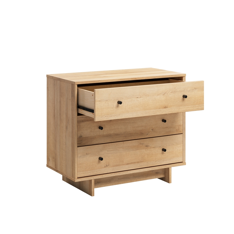 Maklaine 3-Drawer Nightstand in Natural Oak Extra-Wide Bedside Table