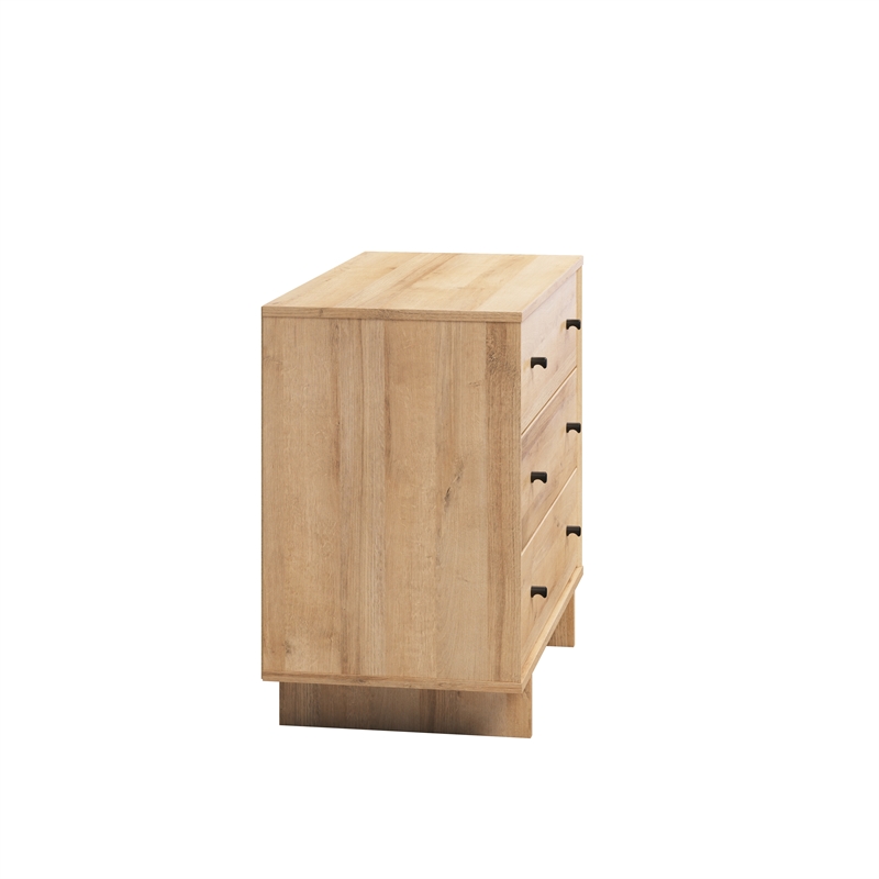 Maklaine 3-Drawer Nightstand in Natural Oak Extra-Wide Bedside Table