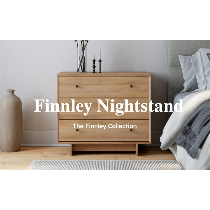Maklaine 3-Drawer Nightstand in Natural Oak Extra-Wide Bedside Table