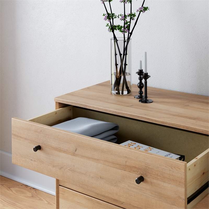 Maklaine 3-Drawer Nightstand in Natural Oak Extra-Wide Bedside Table