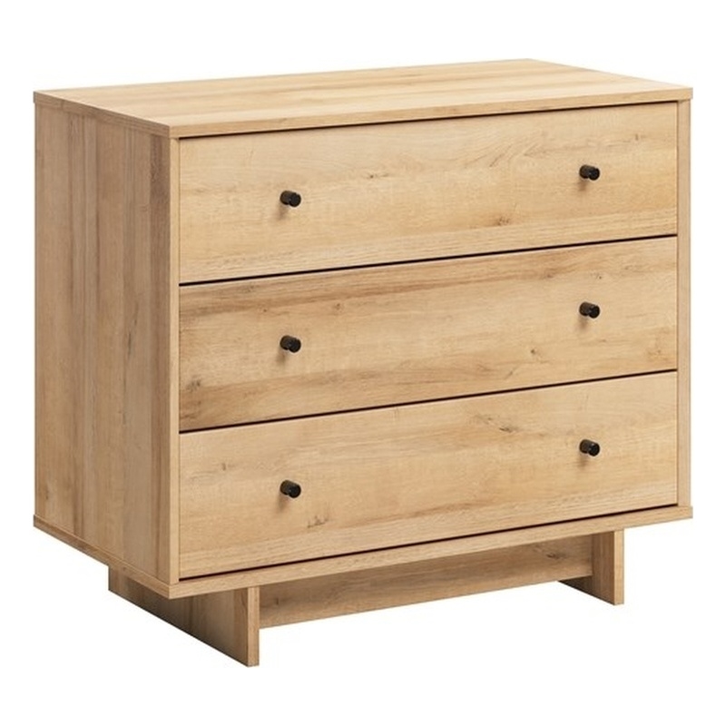 Maklaine 3-Drawer Nightstand in Natural Oak Extra-Wide Bedside Table