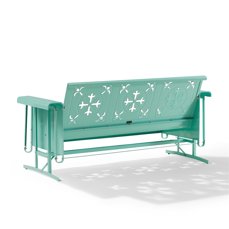 Maklaine Contemporary Retro Outdoor Sofa Glider in Aqua Gloss