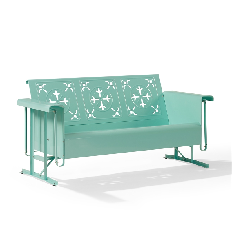 Maklaine Contemporary Retro Outdoor Sofa Glider in Aqua Gloss