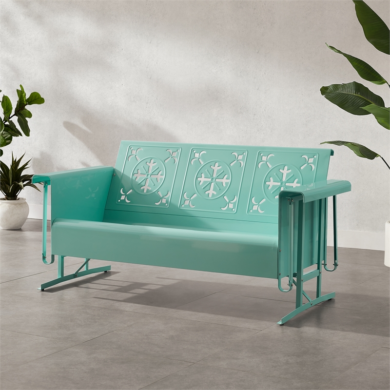 Maklaine Contemporary Retro Outdoor Sofa Glider in Aqua Gloss