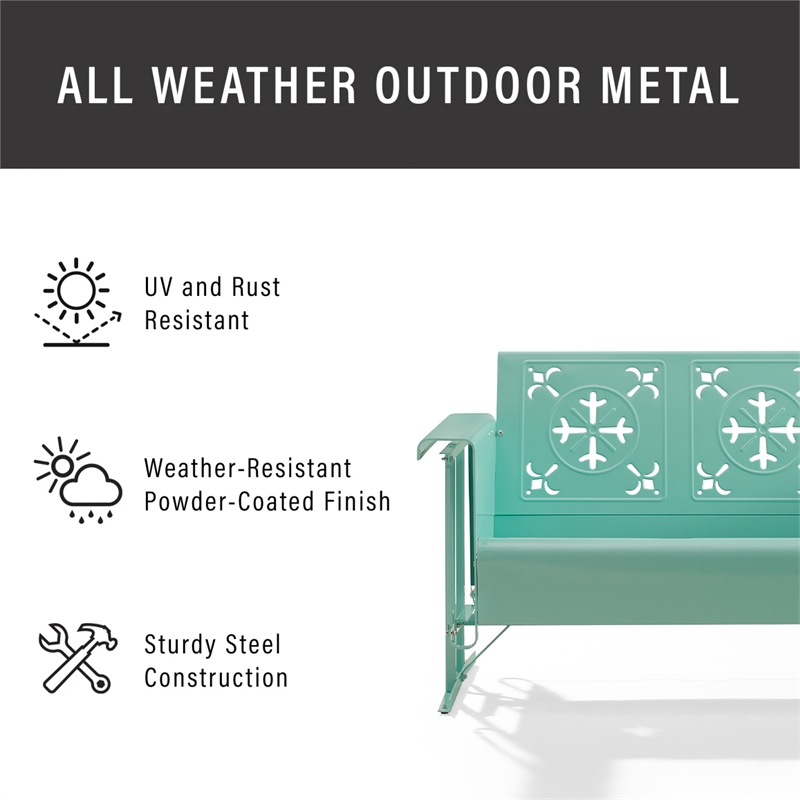 Maklaine Contemporary Retro Outdoor Sofa Glider in Aqua Gloss
