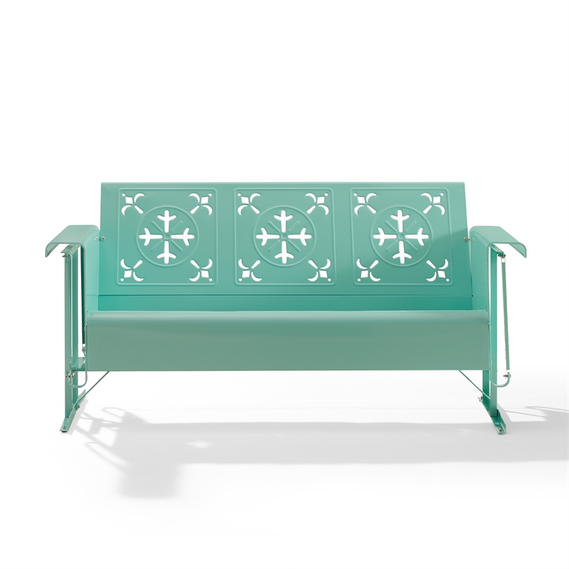Maklaine Contemporary Retro Outdoor Sofa Glider in Aqua Gloss