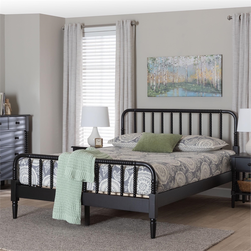 Maklaine Farmhouse Black Spindle Wood King Size Platform Bed