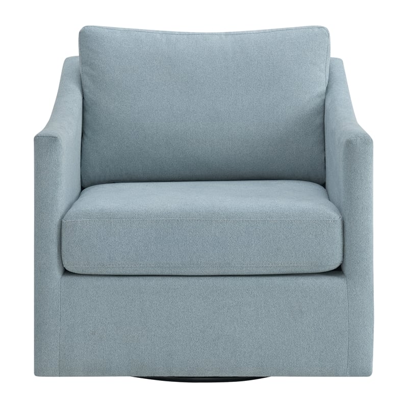 Maklaine Transitional Wood Swivel Chair in Freya Light Blue Finish