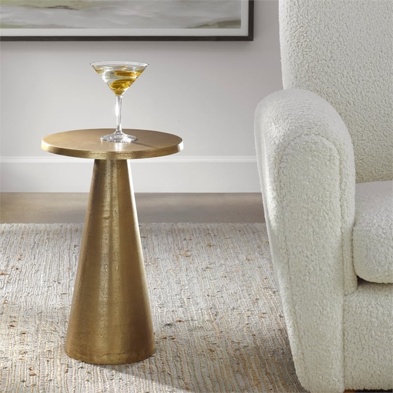 Maklaine Contemporary Accent Aluminum Table in Antique Brass