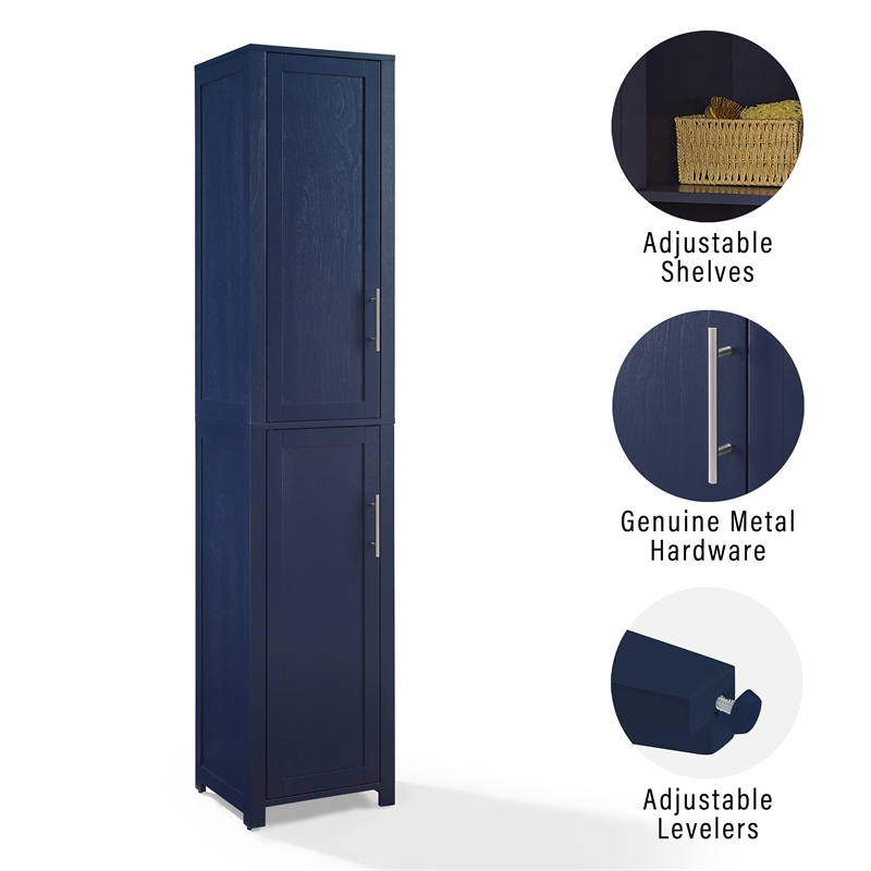 Maklaine Contemporary Engineered Wood Linen Storage Cabinet in Navy