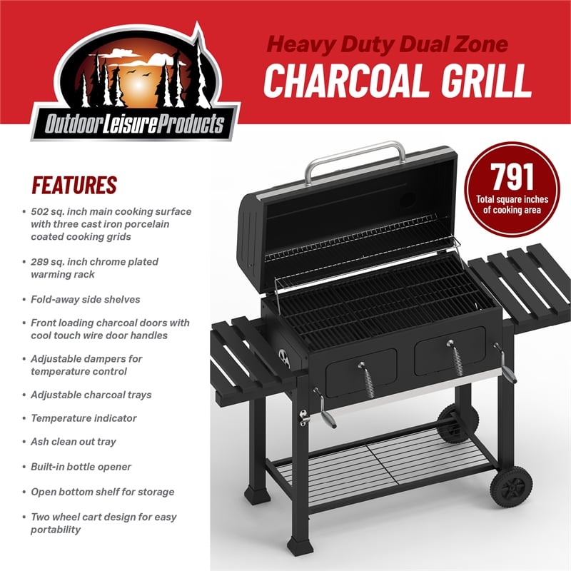 Maklaine Traditional Steel Extra Large DUAL ZONE CHARCOAL Grill