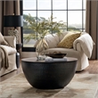 Maklaine Contemporary 32 Inch Metal Hammered Coffee Table in Black
