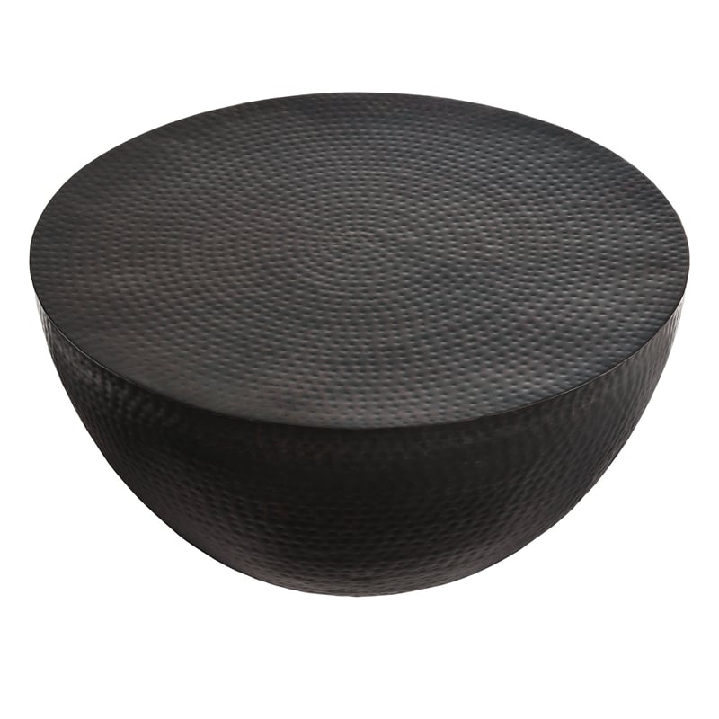 Maklaine Contemporary 32 Inch Metal Hammered Coffee Table in Black