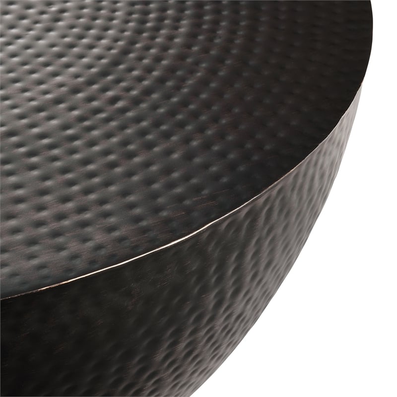 Maklaine Contemporary 32 Inch Metal Hammered Coffee Table in Black