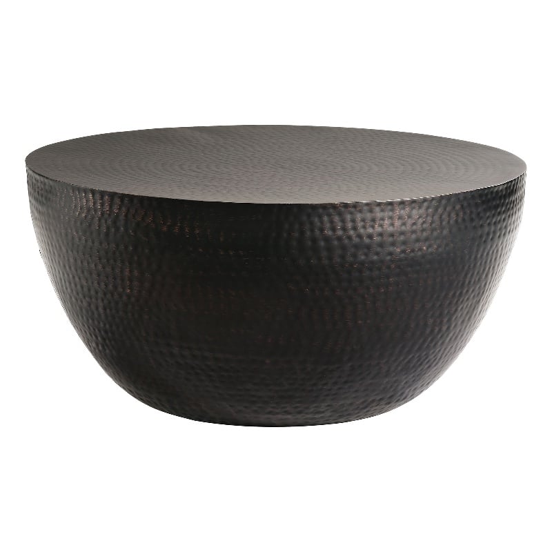 Maklaine Contemporary 32 Inch Metal Hammered Coffee Table in Black
