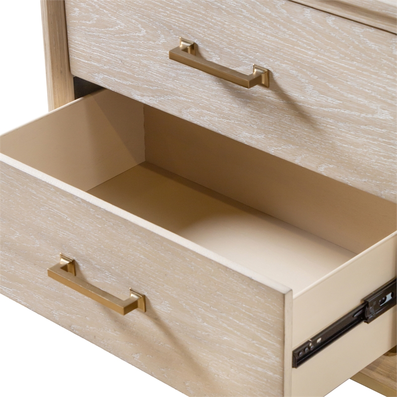 Maklaine Transitional Wood 2-Drawer Nightstand in Light Oak Finish