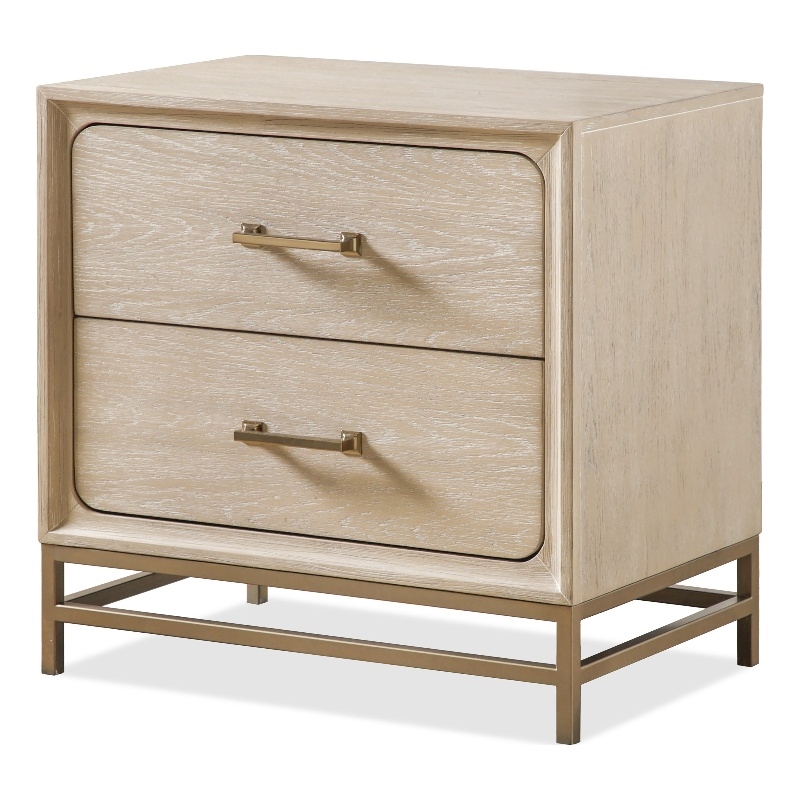 Maklaine Transitional Wood 2-Drawer Nightstand in Light Oak Finish
