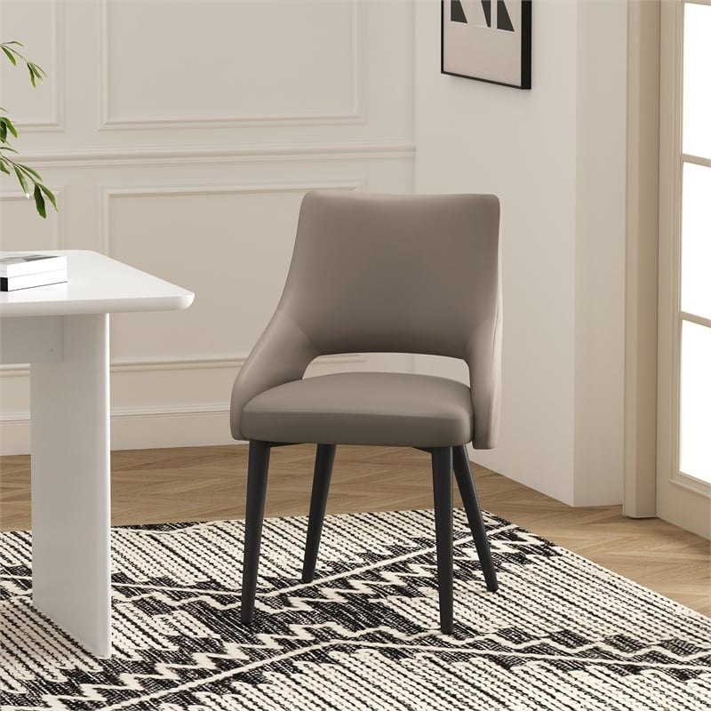 Maklaine Contemporary Taupe Leatherette Dining Chair with Metal Legs