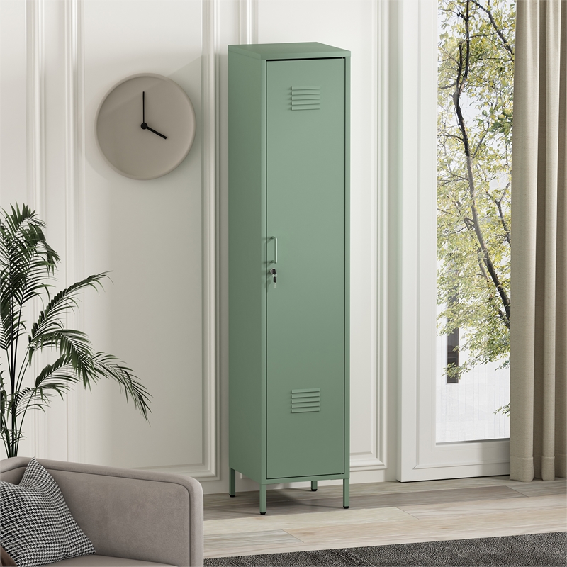 Maklaine 15 Single Locker Storage Cabinet with 5 Adjustable Shelves in Green
