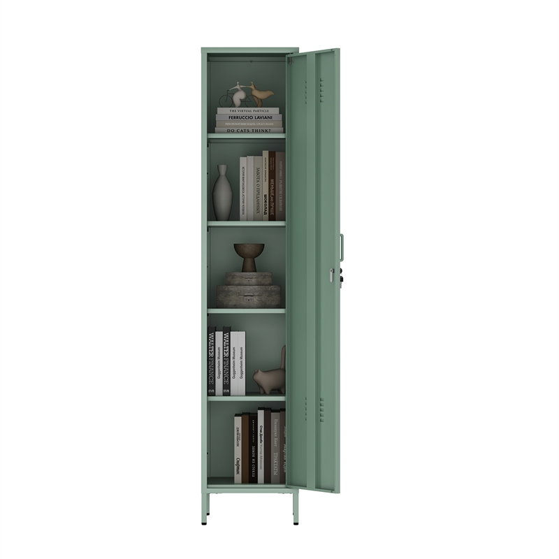 Maklaine 15 Single Locker Storage Cabinet with 5 Adjustable Shelves in Green